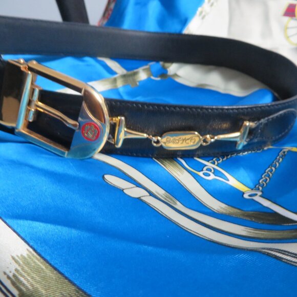 ❤️ 80 / 32 PAOLO GUCCI Horsebit and Logo Gold Belt Buckle &  Black Leather Belt main image 13